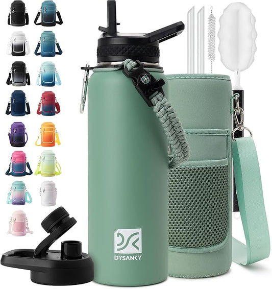 DYSANKY Insulated Water Bottle | Thickened Stainless Steel Vacuum Metal | Portable Sports Water Jug for Gym and Hiking with Straw, Carrier Bag, Handle Strap | BPA-Free 40 oz