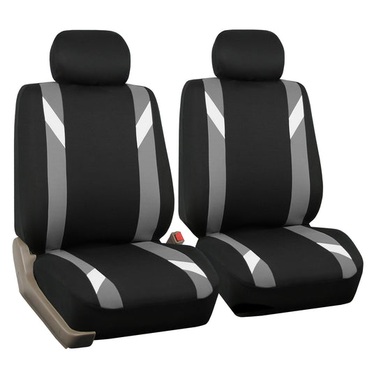 FH Group Front Set Cloth Car Seat Covers for Low Back Seats with Removable Headrest, Universal Fit, Airbag Compatible Seat Cover for SUV, Sedan, Van, Gray