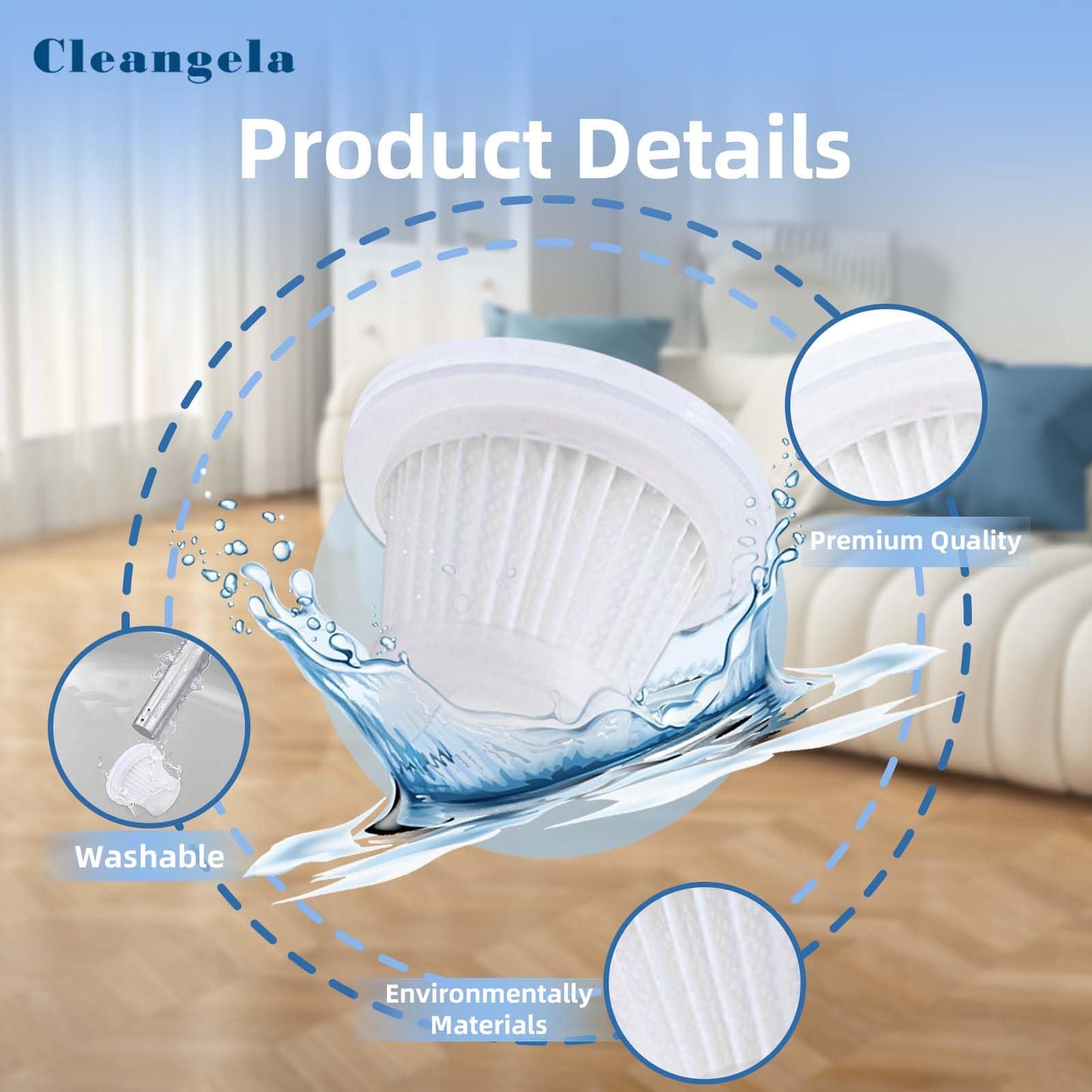 4 Pack Car Vacuum Filter Replacement Compatible with KMM Handheld Car Vacuum Cleaner, Model LT-117C, Washable Filter for Car, Home, Office, Pet（Only for KMM LT-117C Vacuum Cleaner）