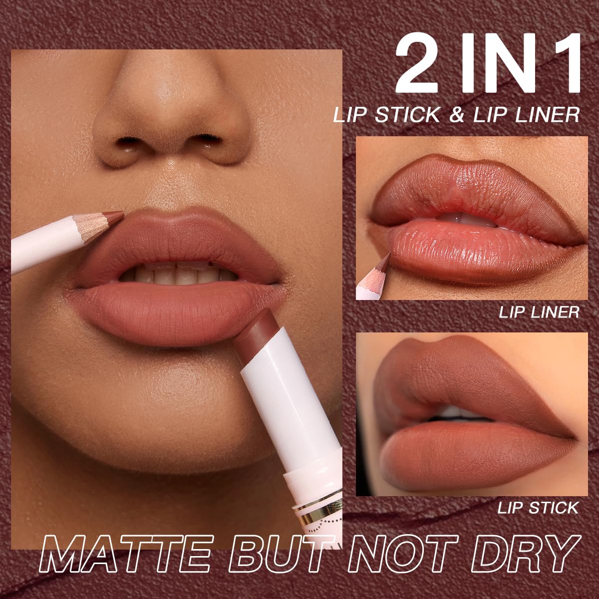 USHAS 2 in 1 Waterproof Lipstick and Lip Liner Combo Set - Long Lasting Matte Lipstick Pen with Liner Set Makeup Kit (S17, Pack of 1)