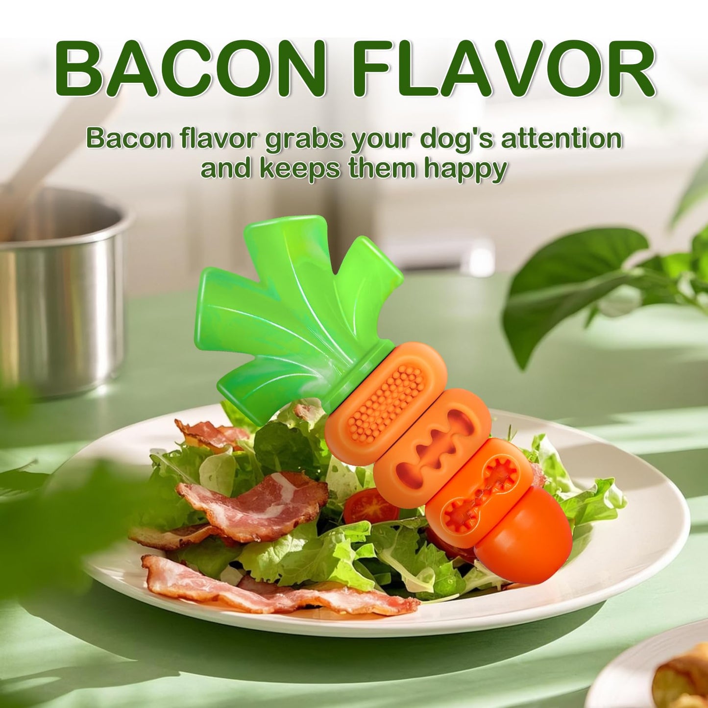 Frienhund Dog Toys for Aggressive Chewers Bacon Flavored: 7" Tough Dog Chew Bone, Hard Nylon & Rubber Teeth Cleaning Toy, Carrot-Shaped Dog Chew Toy for Large Medium Breed 20-70lbs