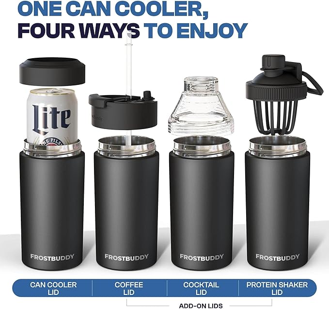 Frost Buddy Universal Can Cooler - Fits all - Stainless Steel Can Cooler for 12 oz & 16 oz Regular or Slim Cans & Bottles - Stainless Steel (Gumdrop)
