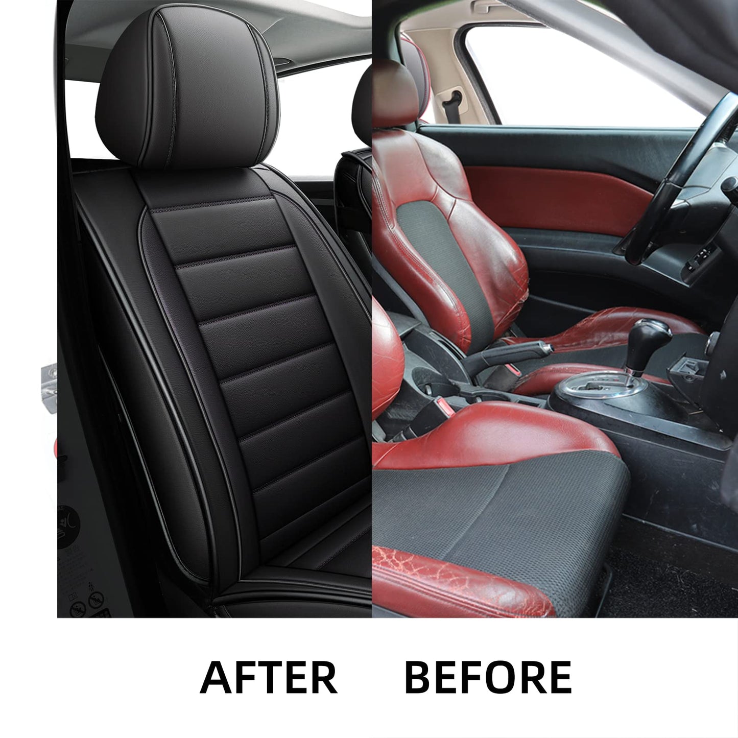 CAPITAUTO Universal Car Seat Covers Full Set - Waterproof Faux Leather, Airbag-Safe Design, Fit for Cars/SUVs/Trucks, 5-Seat Black Interior Accessories