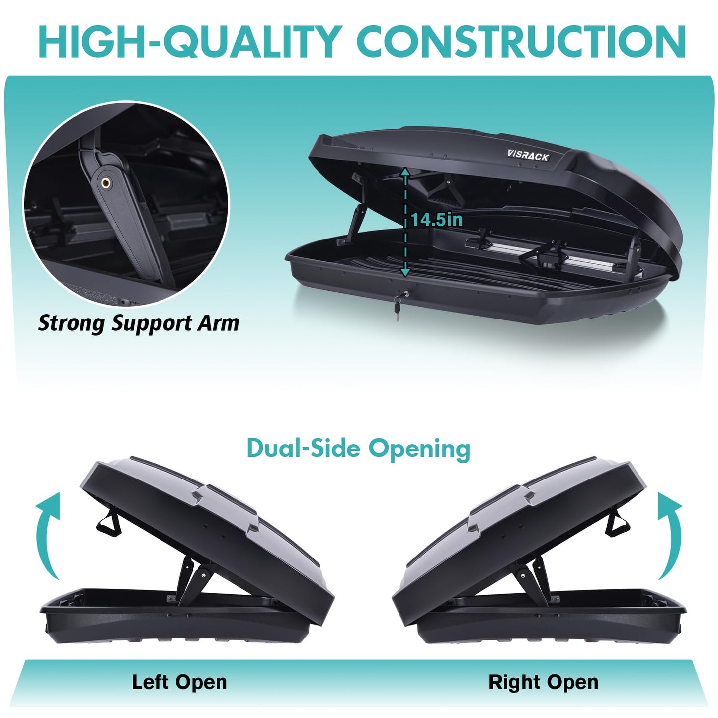 DOPERFE Rooftop Cargo Box, Hardshell Trunk Rack with Security Lock, Dual Sided Opening 15.5 cu. ft. Storage, L 58.3 in. x W 35.4 in. x H 13 in.(15.5 Cubic Feet- Black)