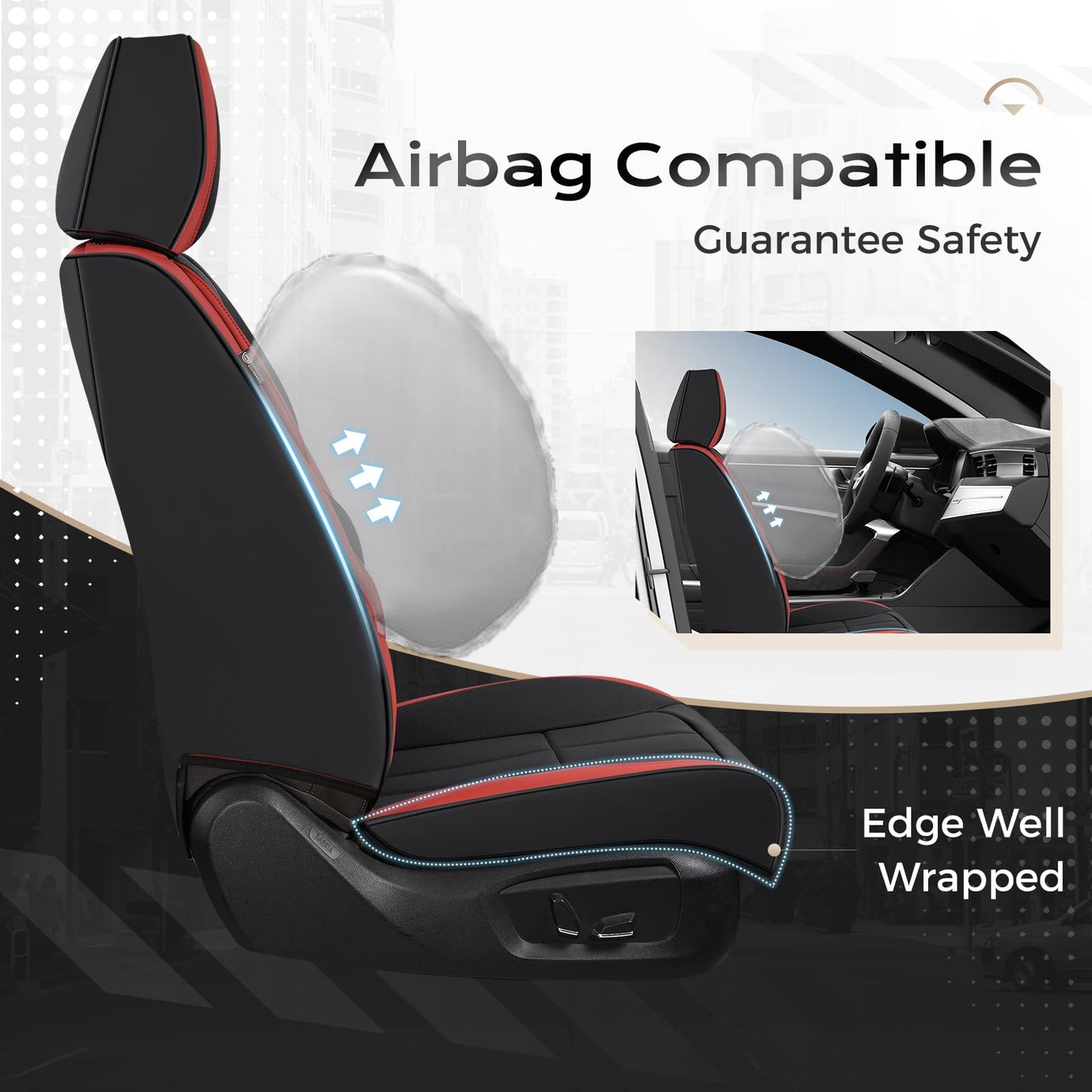 Coverado Car Seat Cover, Cover for Cars Front Seat, Premium Leather, Universal Fit Waterproof Seat Protectors, Car Seat Cushion Non-Slip for Most Cars-Black Red