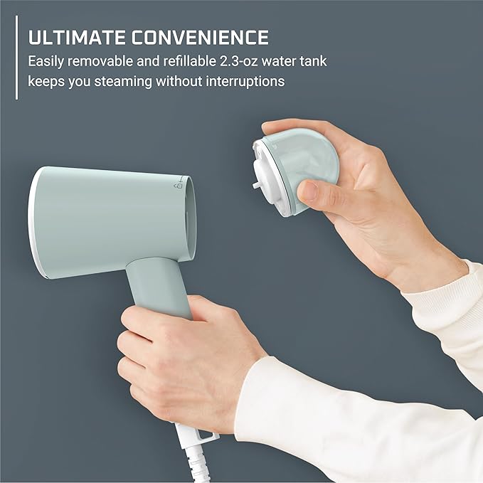 Rowenta Mini Travel Steamer for Clothes, Portable Handheld Steamer with 2.3 Oz Tank, Foldable, 1100 Watts, Ironing, Travel Essentials, Green, DR1014