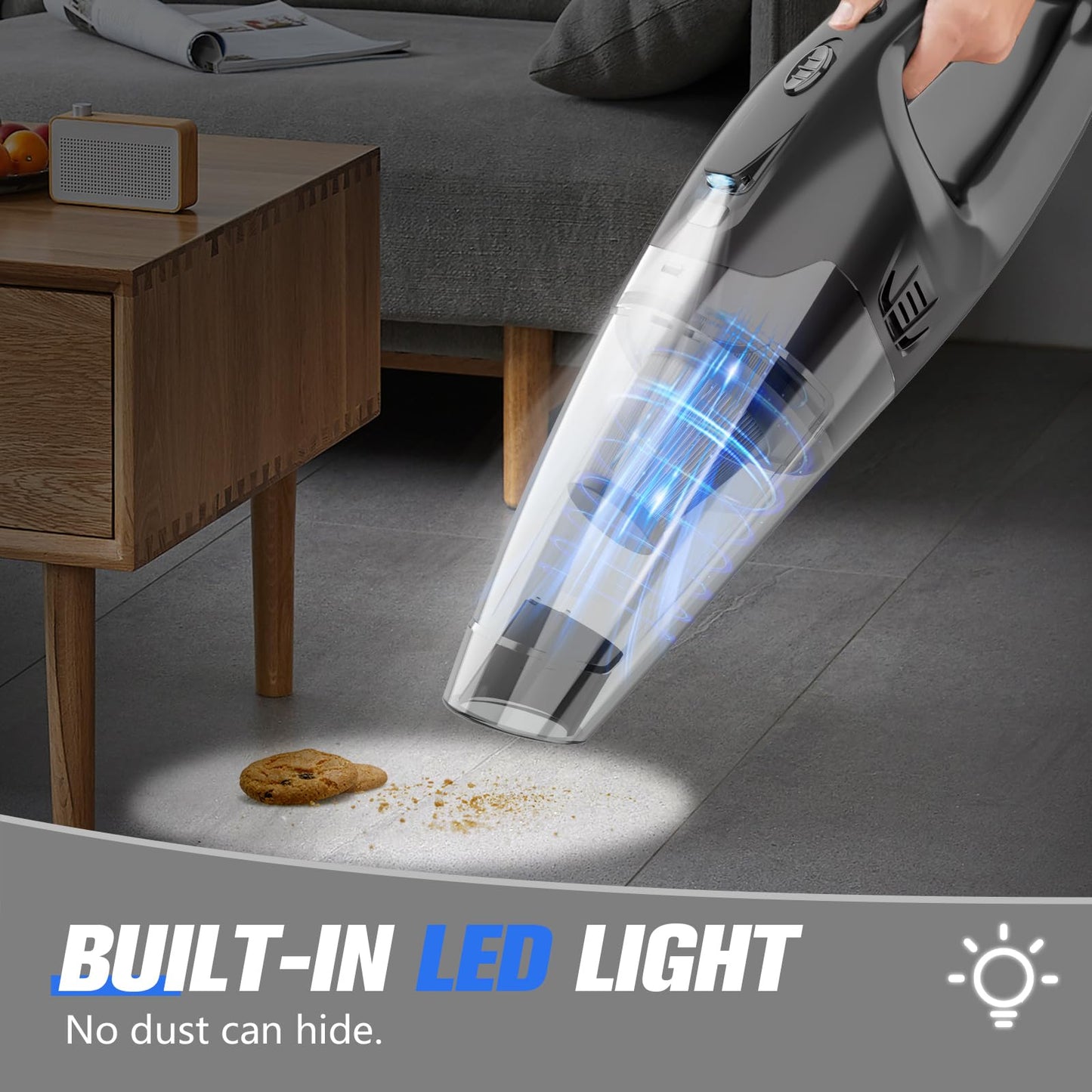BSRCO Handheld Vacuum Cordless Rechargeable, Car Vacuum Cleaner with LED, USB Charge, 1.65LBs Hand Vacuum Cordless, for Car/Home/Pet