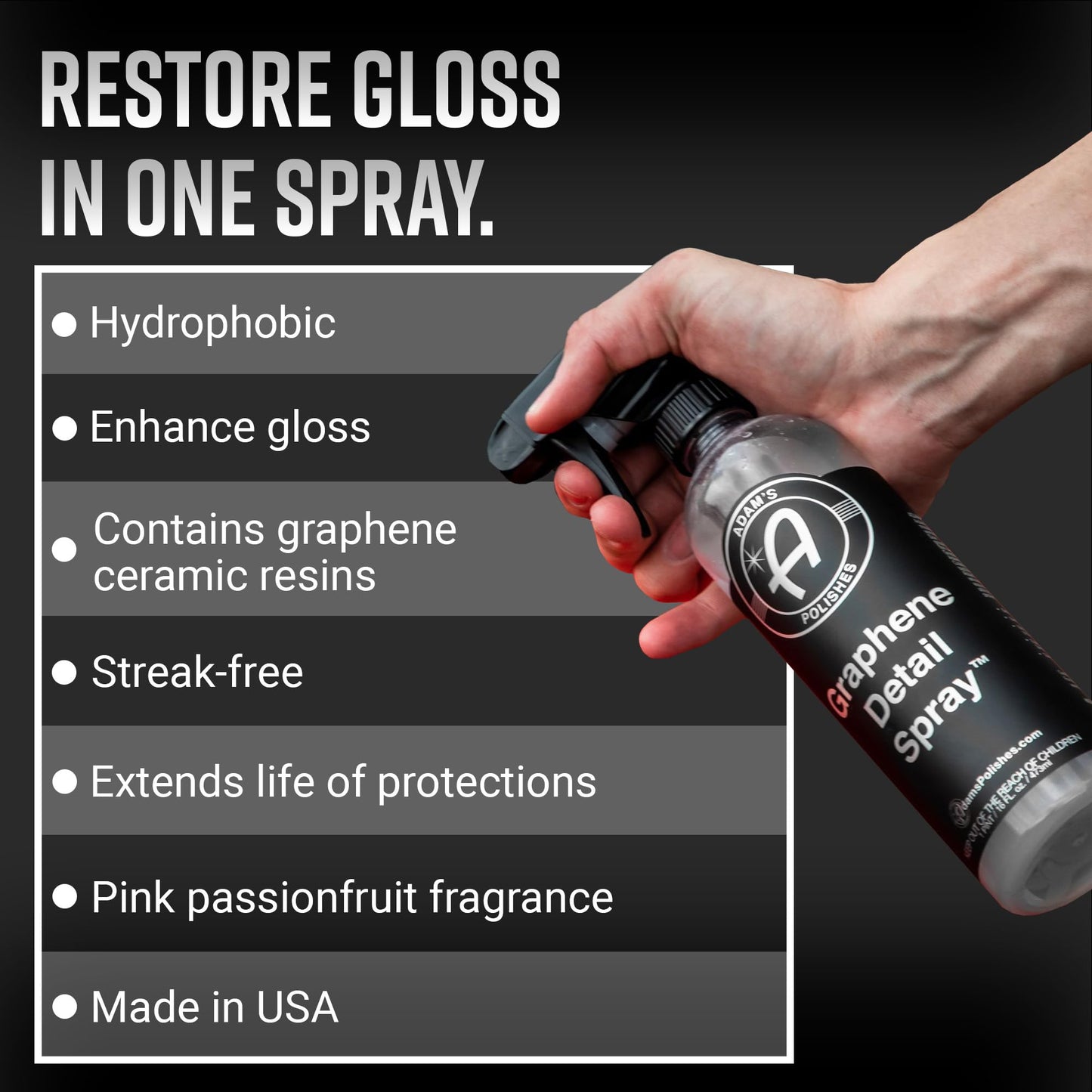 Adam's Polishes Graphene Detail Spray (5 Gallon) - Extend Protection of Waxes, Sealants, & Coatings | Waterless Detailer Spray For Car Detailing|Clay Bar, Drying Aid, Add Ceramic Graphene Protection