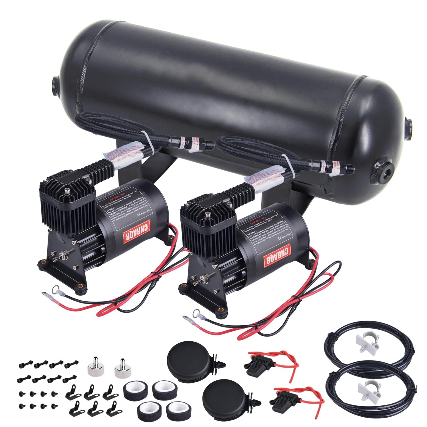 CNRAQR 3 Gallon Air Tank with 150PSI Air Compressor 2PCS for Suspension/Air Ride/Bag/Car Train Truck Horn Aluminum 12 Liter Compressed air Storage Tank Onboard System Air Suspension Compressor Kit