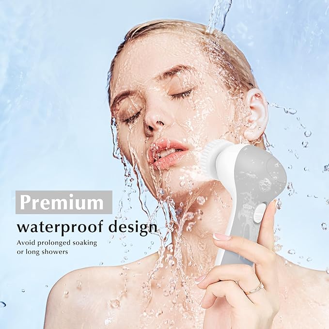 COSLUS Facial Cleansing Brush Silicone Face Scrubber: 7 in 1 FBS-D Electric Exfoliating Rotating Massage Device Waterproof Deep Cleaning Exfoliation Spa Machine - Electronic Skin Care Wash System