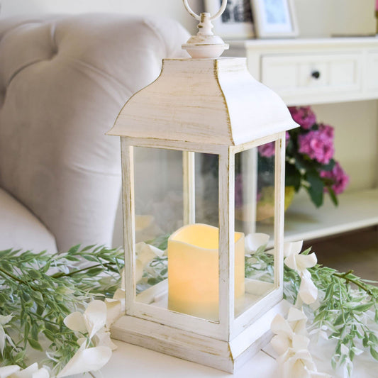 Kate Aspen LED Vintage Decorative White Manchester -Rustic Home Shelf Decor Lantern, One Size (18219WT)