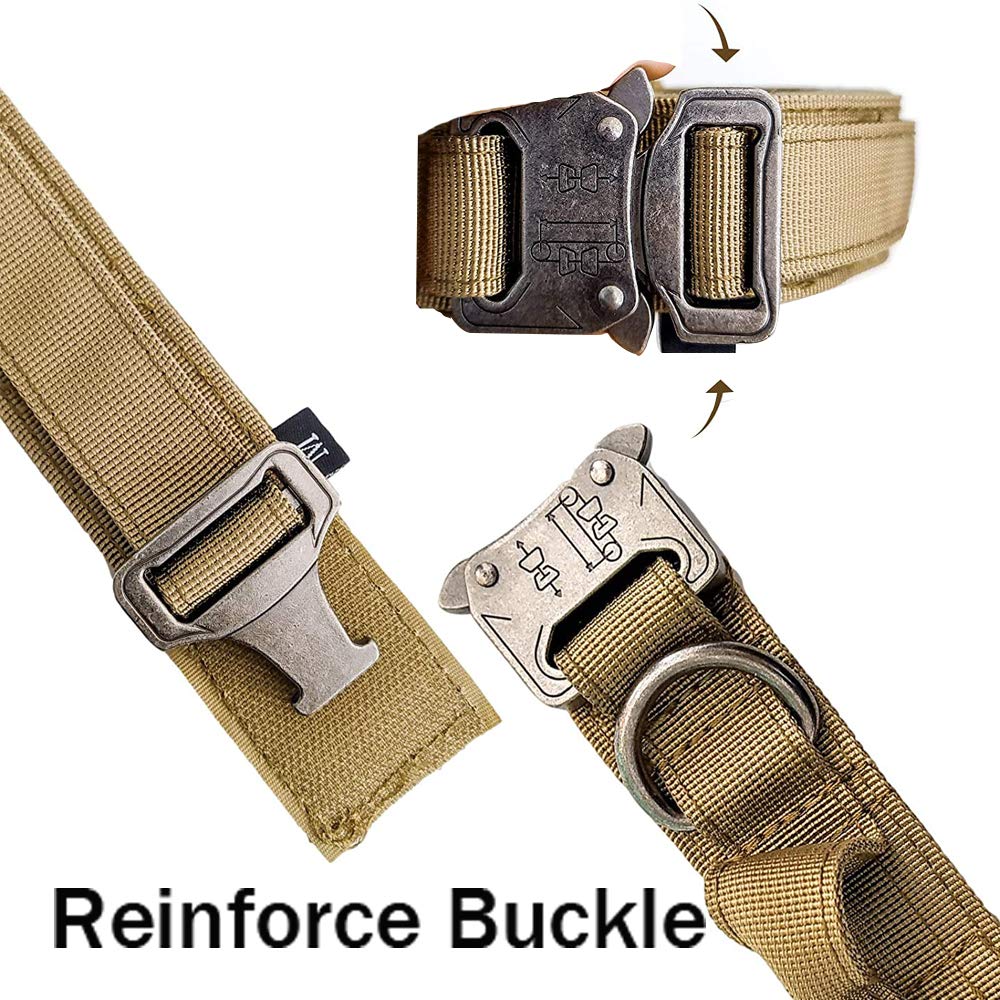 Xqpetlihai Tactical Dog Collar Adjustable Military Nylon Dog Collar with Control Handle and Heavy Duty Metal Buckle for Medium and Large Dogs (Brown,L)