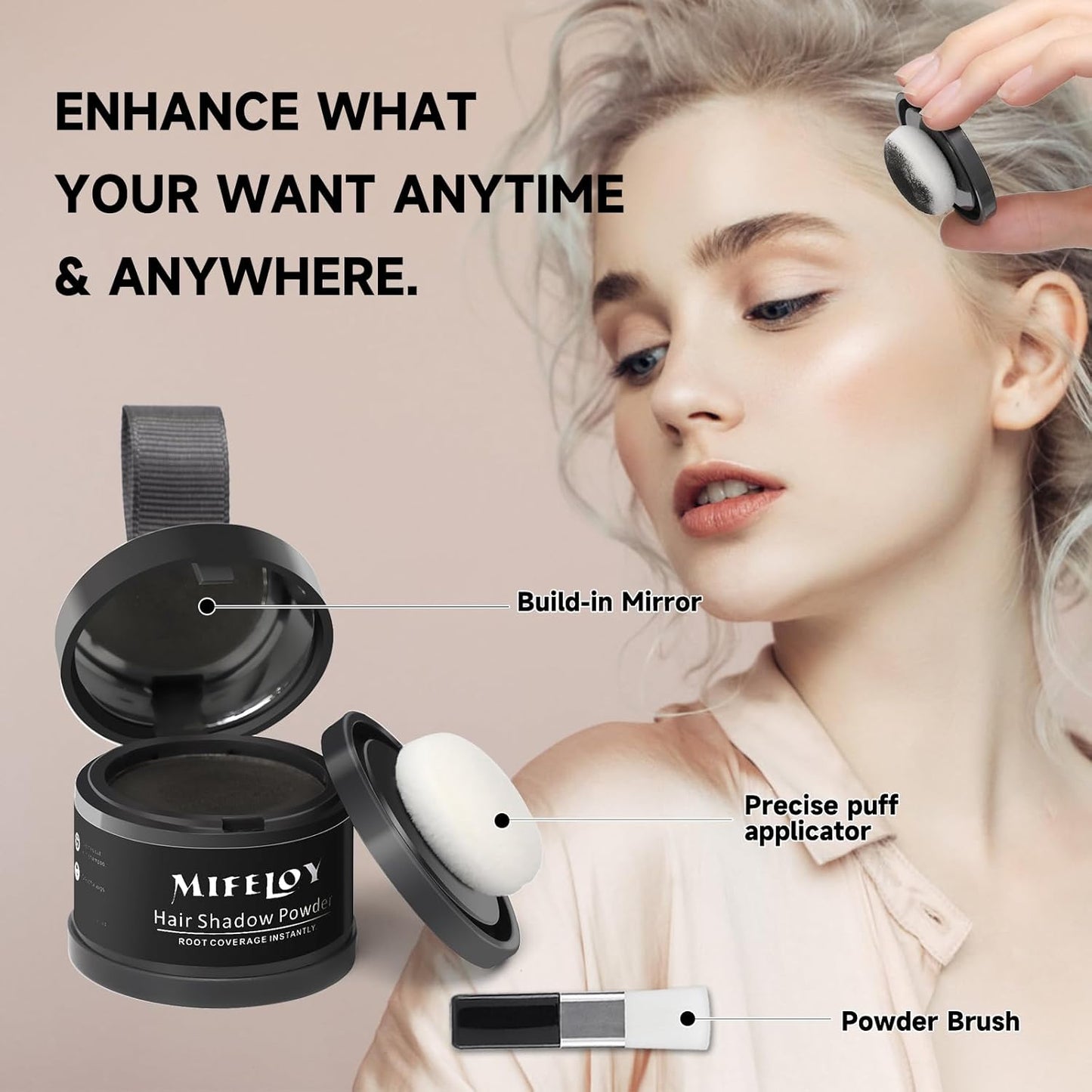 2 Pack Root Cover Up and Touch Up Powder - Conceals Grays, Thinning Hair, Hairline, Beard Line, Eyebrow, Instantly - Dark Grey