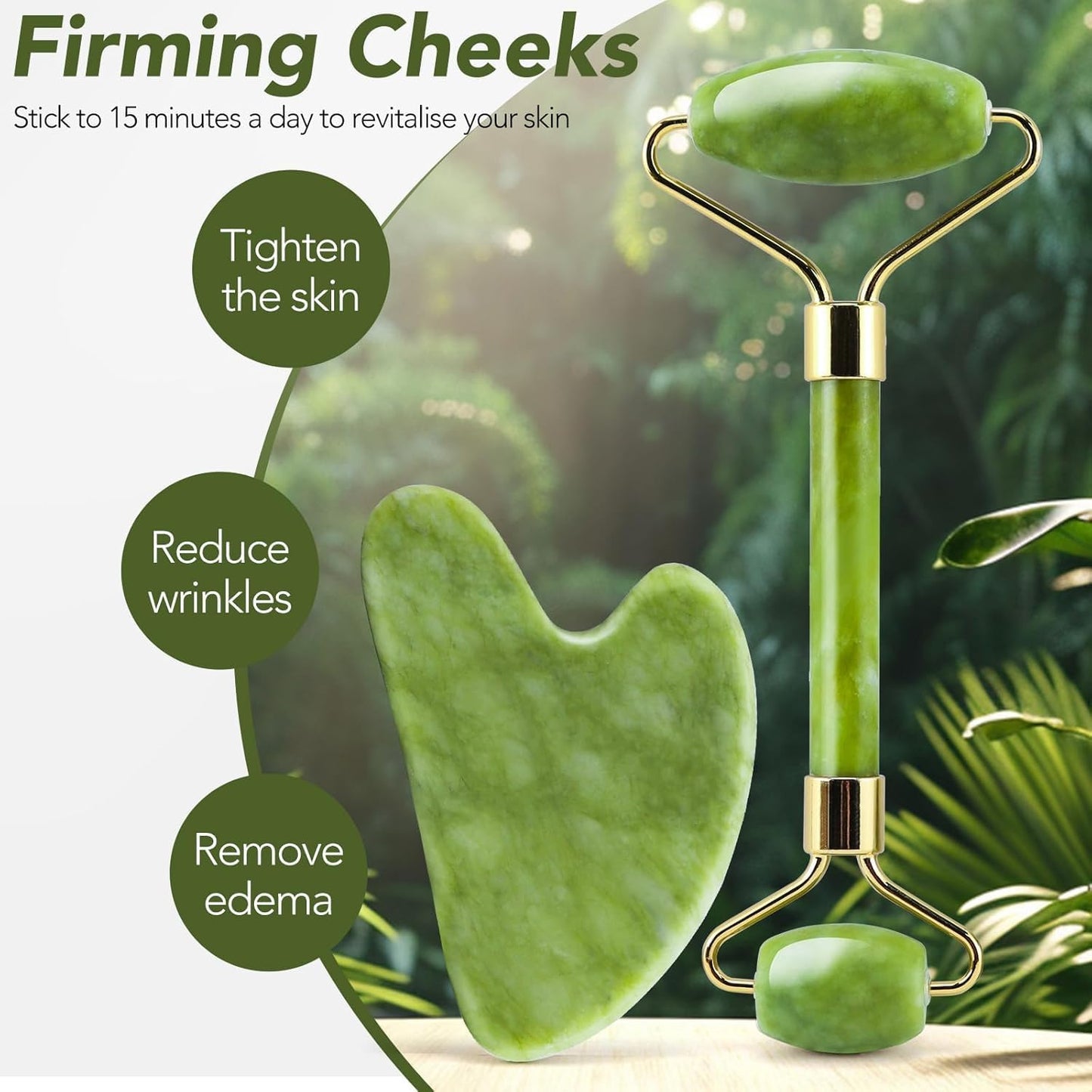 2 Pack – Jade Roller & Gua Sha Facial Tools Set for Face & Body – Face Sculpting, Puffiness & Wrinkle Reducer – Self-Care Beauty Gift for Women & Men