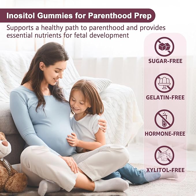 Myo-Inositol & D-Chiro Inositol Gummies Sugar Free, Ideal 40:1 Ratio Inositol Supplement for Women with Vegan Omega-3 & Vitamin D3, Magnesium, Methyl Folate + B12 for Female Health & Wellness, 60Cts