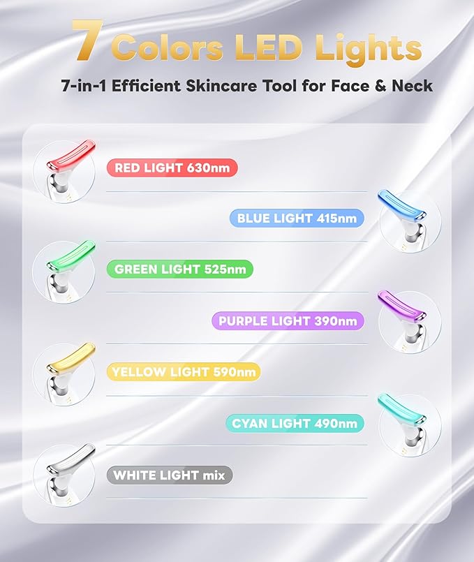 Light Based Multifunctional Facial Massager, 7 Color Portable Face Massager Tool for Skin Care, Glossy White