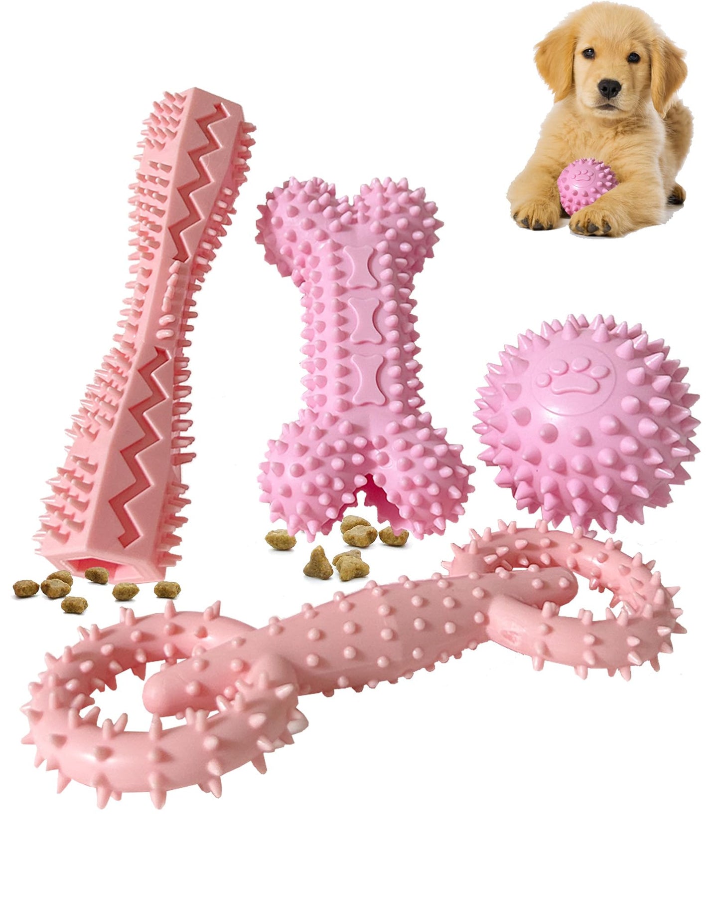 4 Pack Puppy Toys for 2-8 Months Pets Dog Chew Toy for Small Puppies Teething Toys for Cleaning Teeth Cute Pink Small Dog Toys Soft Durable Interactive Chew Toy Puppy Supplies Starter Kit (Pink)