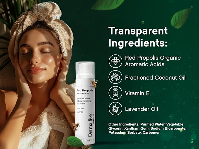 DermaHive - Red Propolis Restorative Serum with Vitamin E, Antioxidants & Lavender Oil, Anti Aging Face Serum for Women & Men, Antioxidant, Skin Repair, Glowing Skin, Scar Removal, Airless Pump - 50g