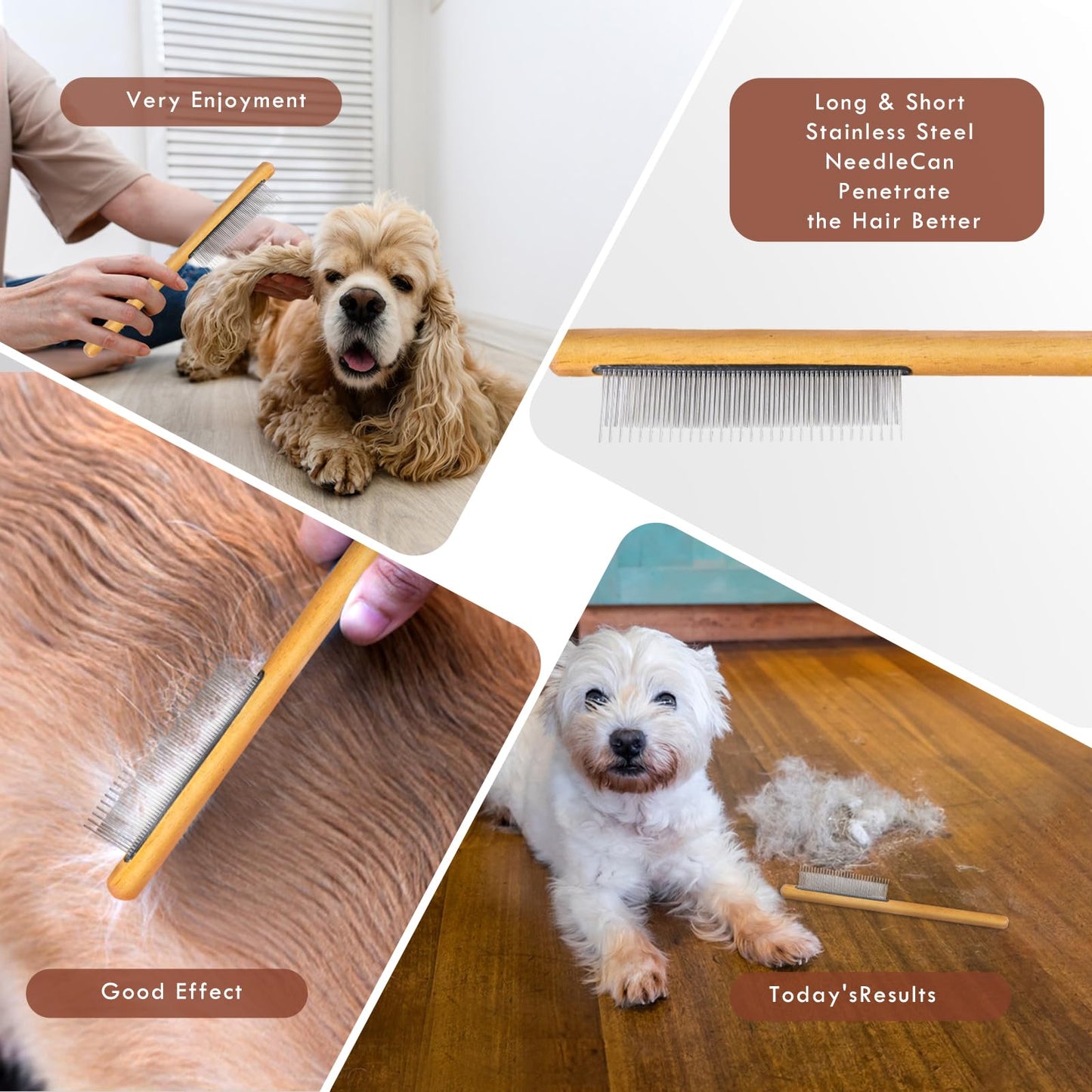 COZYGIFT Large Dog Brush for Medium or Long Haired Dogs, Long Pin Slicker Brush for Removes Loose Hair, Tangles and Knots, Best Grooming Brush for Small Animals, Free Pet Comb, Wood