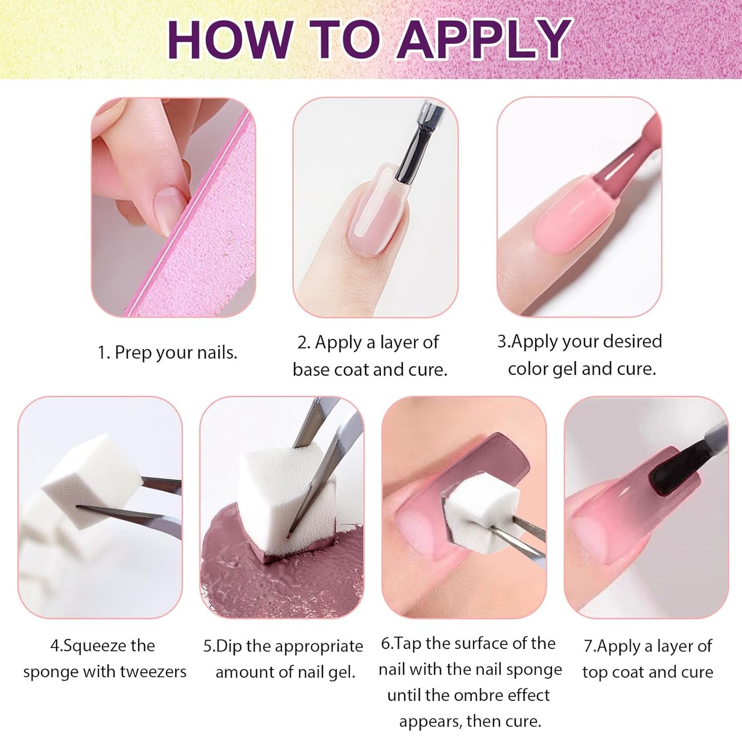 Gradient Painting Gel, 12 Bright Colors Ombre Gel Nail Polish with 100Pcs Nail Sponges &Tweezer for Pigment Pat Nails Aura Nails French Manicure Soak Off UV Set Solar Flare Palette