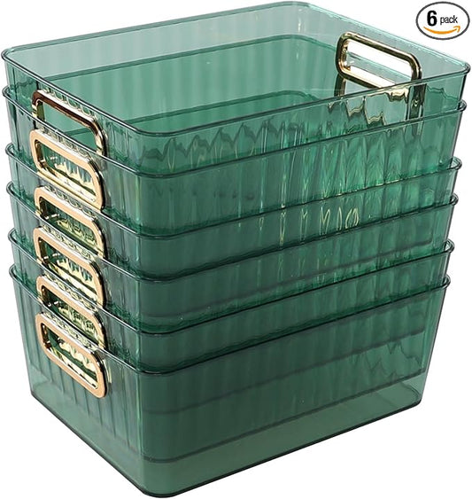 Clear Pantry Storage Organizer Bins, Green, 6 Packs