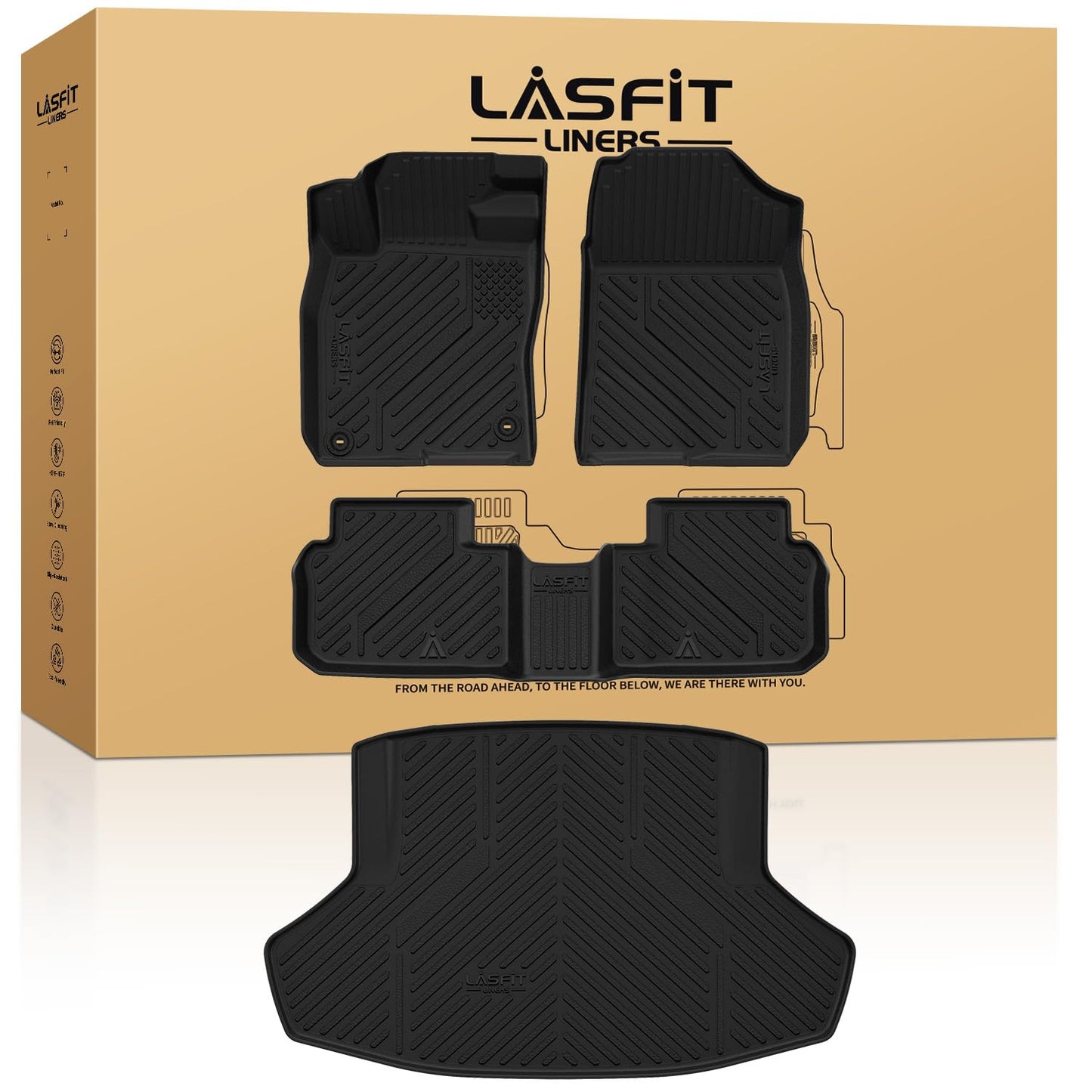 LASFIT Floor Mats & Trunk Mat for Honda Civic Hybrid Sedan 2025 2026 Only, All Weather TPE Custom Fit Car Floor Liner, 1st & 2nd Row & Cargo Mat, Black (Not for Civic Hybrid Hatchback)