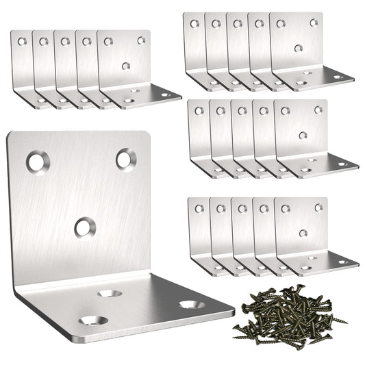 Stainless Steel Corner Bracket,Joint Right Angle Bracket,L Shape Heavy Duty Metal Corner Brace Shelf Supporter for Wood Aufuga (20, 2x2x2)