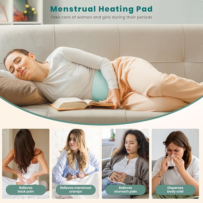 Portable Heating Pad for Cramps and Back Pain, Menstrual Cramp Relief Wearable Heating Pad for Women and Girls, Wireless Heating Pads with 3 Temperature Setting & Battery Powered