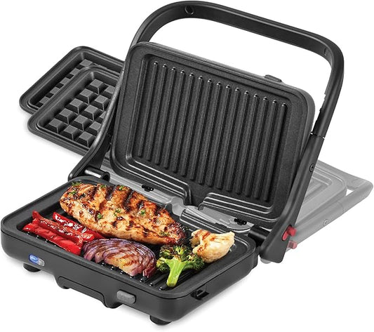Dash MultiMaker Flex Press Grill System, Grill and Waffle - Nonstick Removable Plates - indoor Countertop Electric Grill for Sandwiches, Burgers, and Breakfast - Graphite