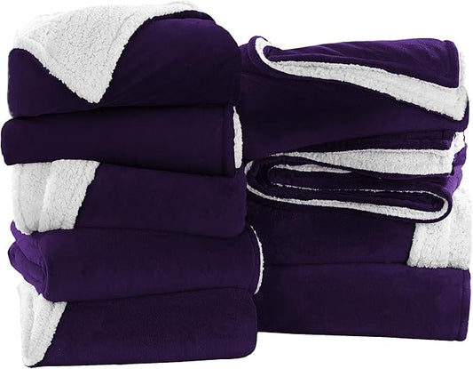 IR Imperial Rooms Purple Sherpa Blankets Queen Size for Bed - Wholesale Bulk Pack of 9 Sherpa Blankets - Soft Fluffy Throw Blanket for Hotels, Guest Bedroom, 90x90 Inches
