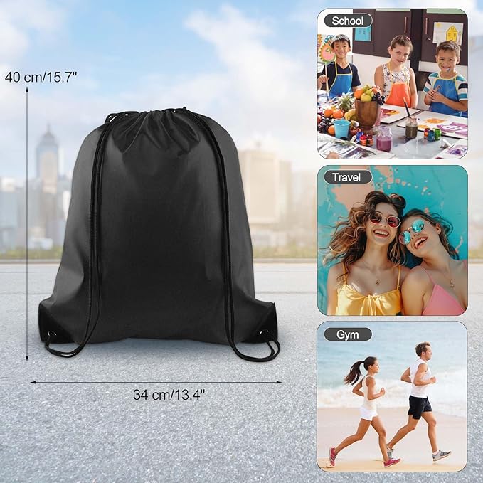 KUUQA 2 Pcs Drawstring Backpack Bags Sports Cinch Sack String Backpack Storage Bags for School Gym Traveling (Black)