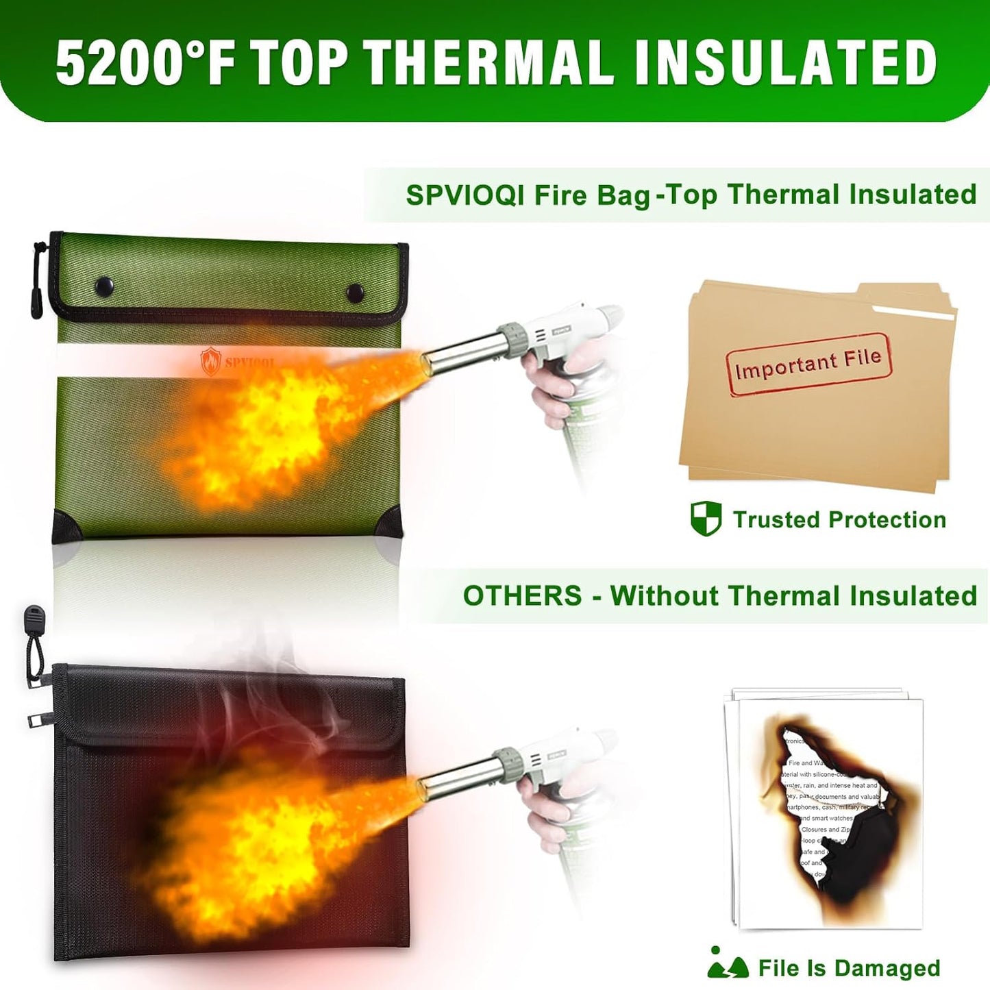 Upgraded Fireproof Document Bag 5200°F -Heat Insulated, Water Fire Proof Bag with Zipper, 8 Layers of Functional Materials, 14.2 X 11” Fire Proof Money Bag for Cash, Important Documents and Valuables