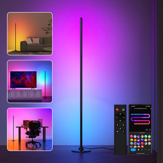 Lanmonlily Corner Floor Lamp Works with Alexa, Smart LED Corner Lamp with Music Sync 16 Million Colors 68+ Scene, Timer Setting, with APP and Remote Control, Ambient Lighting for Bedroom Living Room