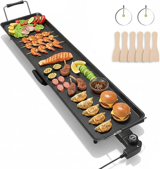 39.5-Inch Electric Griddle & Teppanyaki Grill, 1400W Large Non-Stick Surface, Intelligent Temperature Control, Easy to Clean. Indoor/Outdoor Use for Pancakes, BBQ, Camping & Gatherings