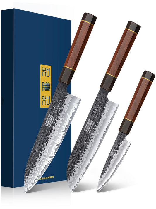 HOSHANHO 3 Pieces Knife Set, Professional High Carbon Steel Kitchen Knives Set, Ultra Sharp Japanese Chef Knife Set with Ergonomic Handle & Gift Box