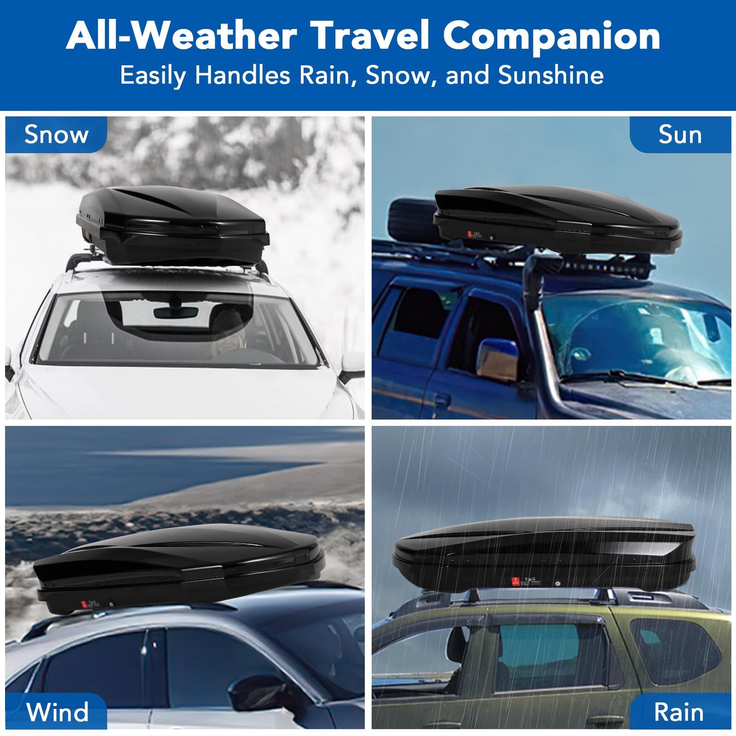 Garvee Heavy Duty Hard Shell Roof Top Cargo Carrier - 55(L) x31(W) x12(H) Waterproof Lockable Storage Box Capacity 165 Lbs 12.4 Cu Ft - Tool-Free Install- Fits SUV, Truck, Van (12.4 Cubic Ft)