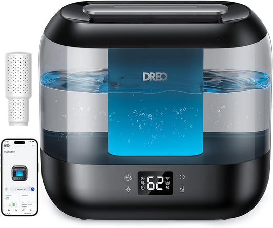 Dreo Humidifiers for Bedroom, Top Fill 4L Smart Cool Mist Humidifier with Oil Diffuser, Cartridge, Nightlight, 32H Runtime, Quiet Ultrasonic Humidifiers for Home, Baby Nursery, Plants, Office, HM311S