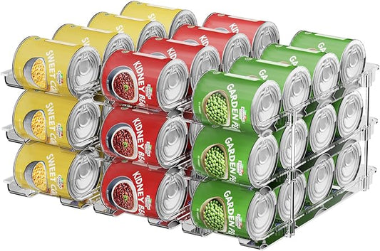 Dayacoco Can Organizer For Pantry,3 Sets 3 Tiers Pantry Organizers And Storage, Pantry Organizer for Fridge 36 Standard and Tall Cans Rack Automatic Rolling Stackable Canned Food Organizer, Clear