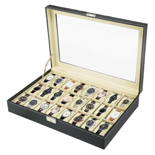 MYFULLY Watch Case 24 Slot Leather Watch Box Case/Jewelry Box/Watch Jewelry Display Storage Wristwatch Jewelry Portable Travel Case Organizer