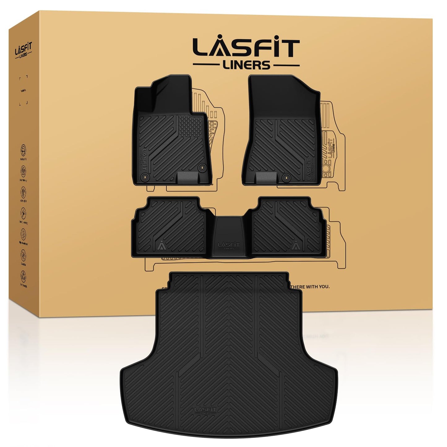 LASFIT Floor Mats & Cargo Mat for Hyundai Sonata 2020-2026 (Only Fit FWD & Gas) / Kia K5 2021-2025 (Only Fit FWD) All Weather TPE Custom Fit Floor Liners for Car Mats Trunk Mats