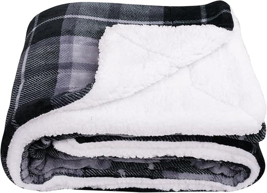 SOCHOW Sherpa Plaid Fleece Throw Blanket, Double-Sided Super Soft Luxurious Bedding Blanket 60 x 80 inches, Grey