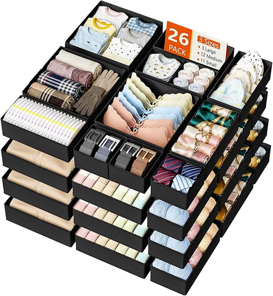 DIMJ Drawer Organizer Clothes Storage - 26 Pack Baby Dresser Organizer for Nursery, Foldable Closet Drawer Organizer Bins for Bedroom Organization, Fabric Storage Dividers for Socks, Underwears, Bras