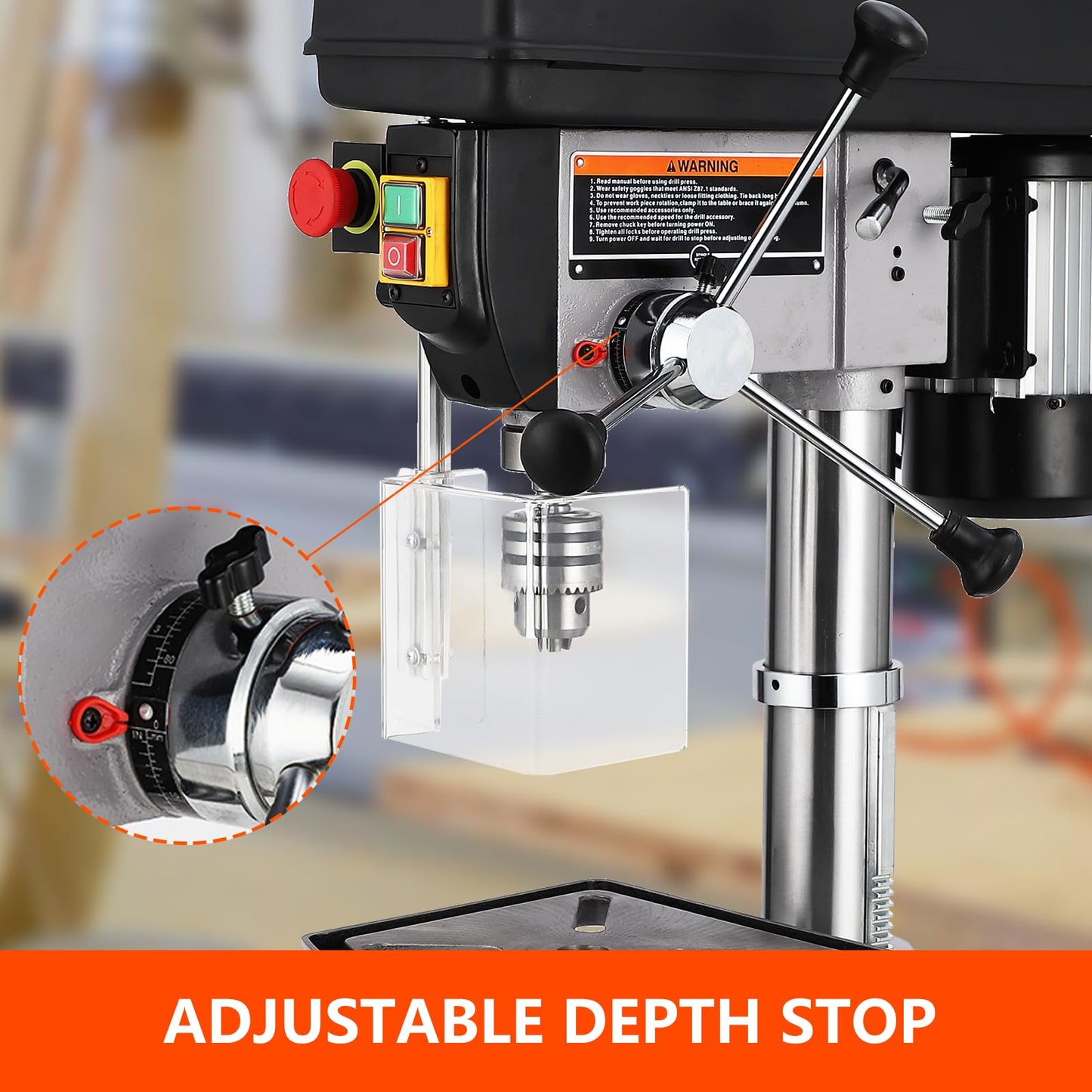 17 in Floor Drill Press with Swing-away Safety Guard, 12 Amp 120V Pure Copper Motor, 200-3630 RPM 16 Variable Speed, 0-45° Tilting Worktable, Tabletop Drilling Machine for Wood Metal