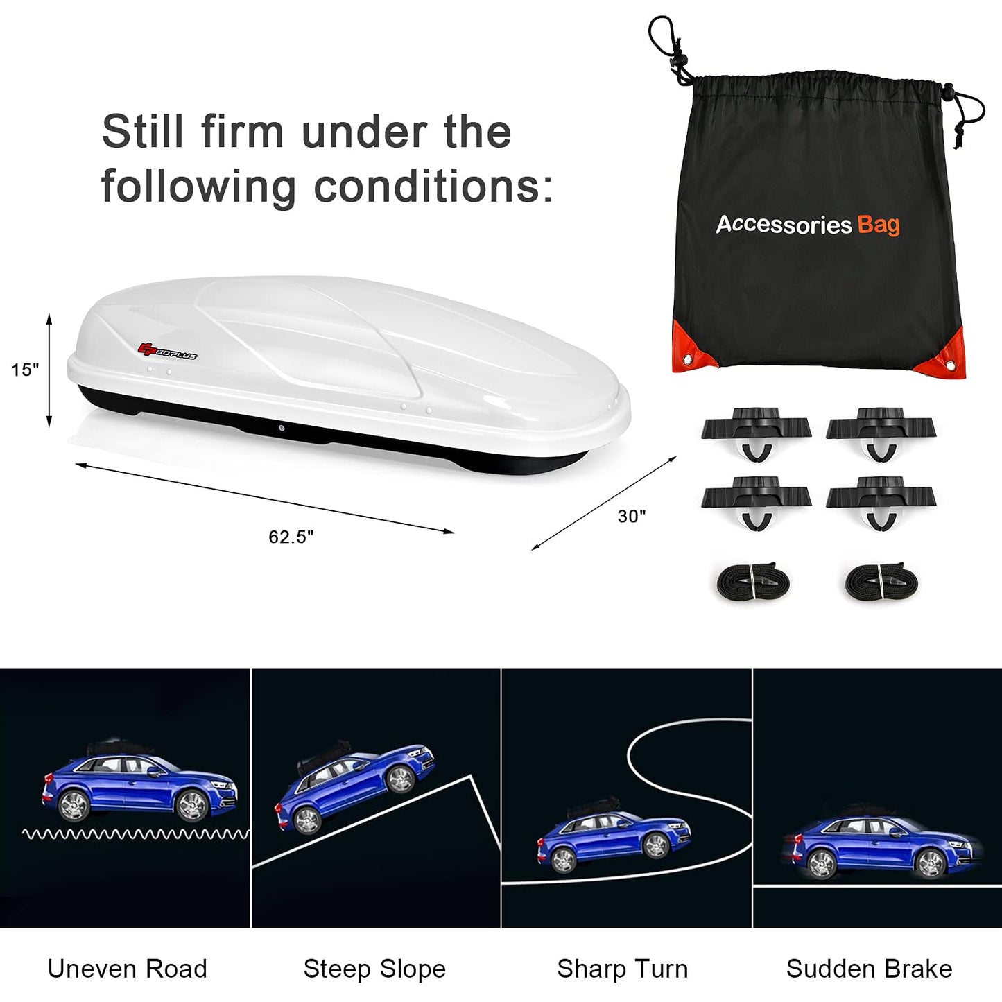 Goplus Rooftop Cargo Carrier Hard Shell, 14 Cubic Feet Waterproof Car Roof Cargo Carrier w/Dual Side Opening, Security Key, 165LBS Capacity, for 17” to 22.8” Wide Crossbar Rack, Vehicle Cargo Box