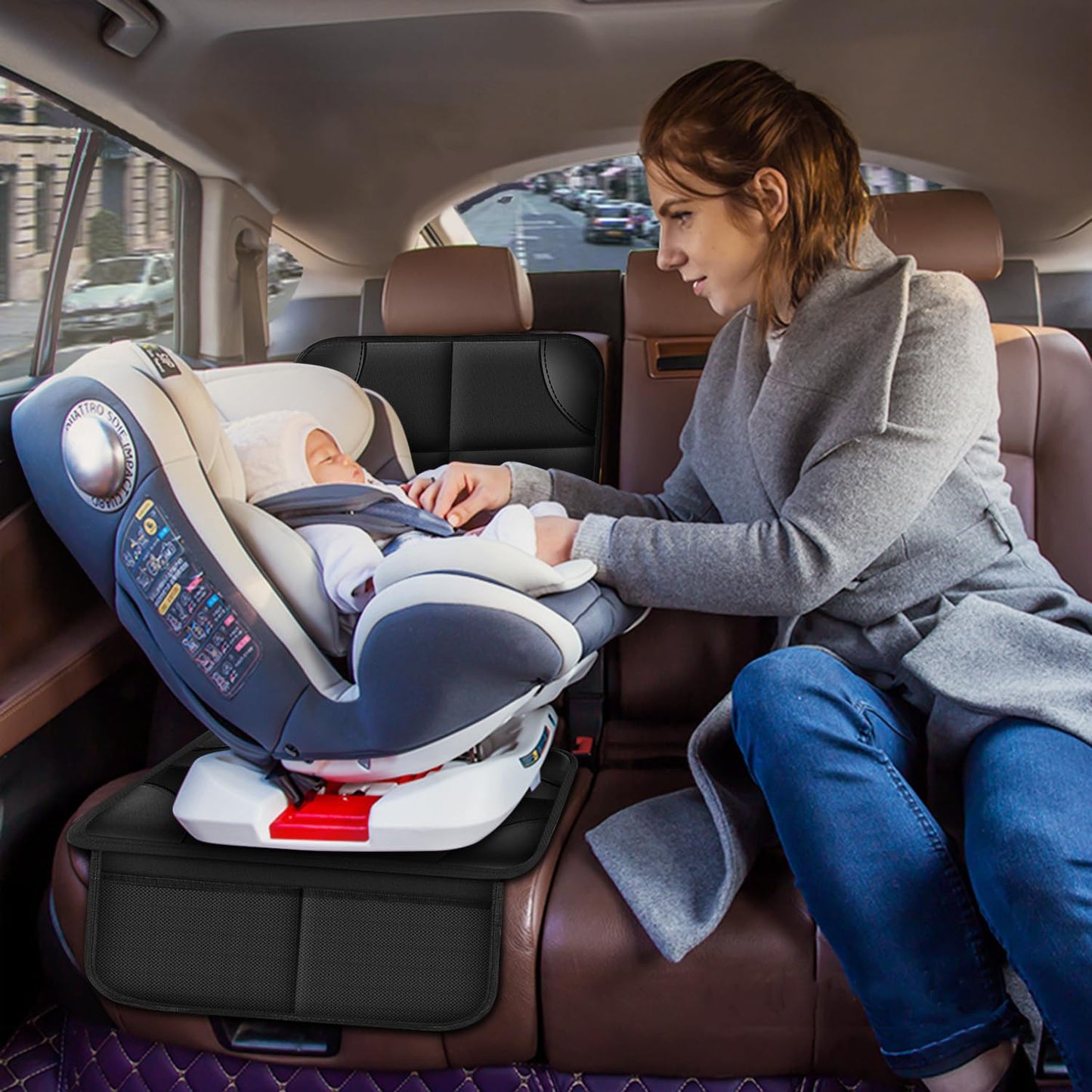 Meolsaek Car Seat Protector for Child Car Seat, Durable 600D Fabric Waterproof Car Seat Cover with Thick Pad Non-Slip Backing (No Imprints)