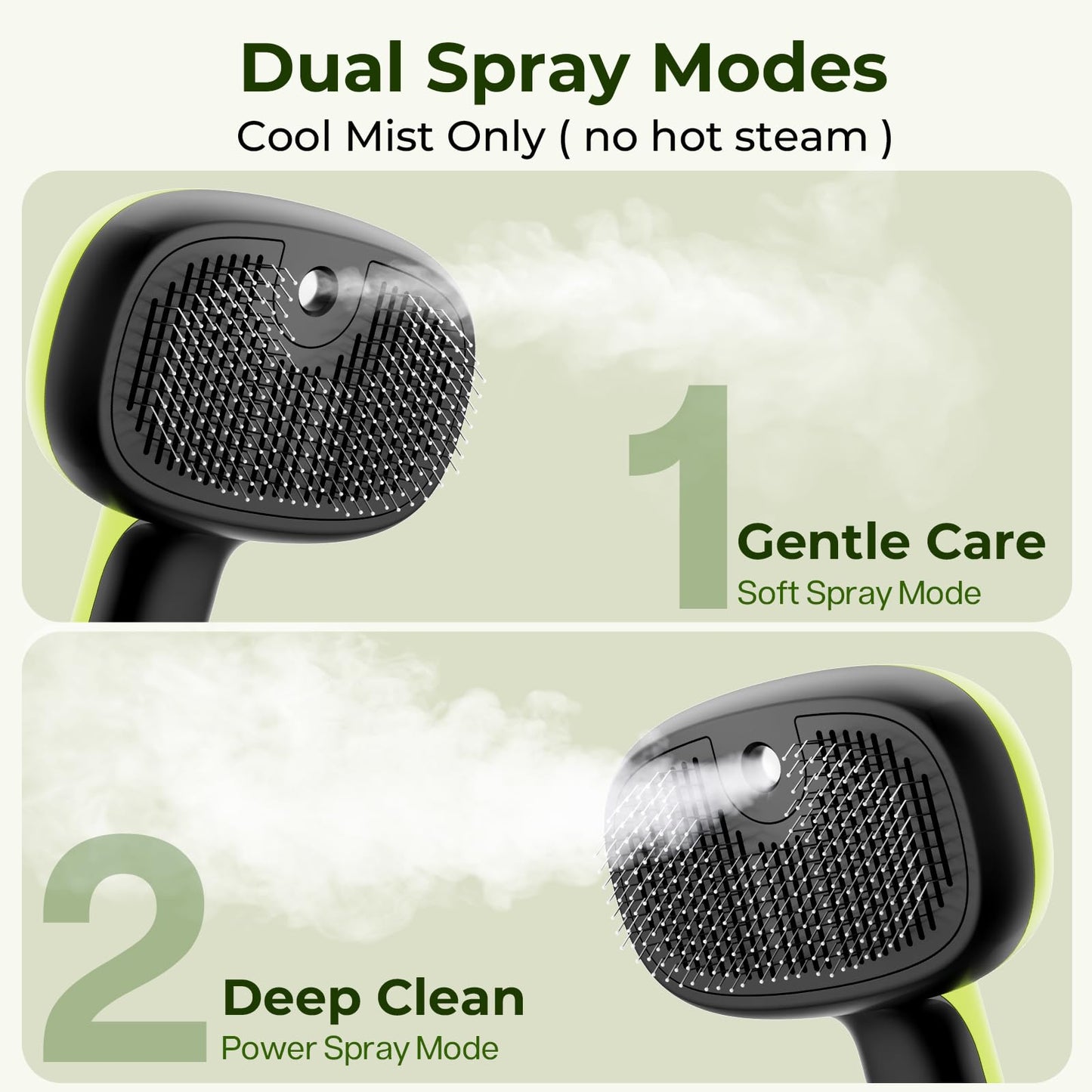 Pecute Cat Steam Brush, Self-Cleaning Steam Cat Brush with 2 Water Spray Modes, Large Capacity Tank, Steaming Renu Dog Brush for Shedding Massaging Grooming, Cool Mist Only