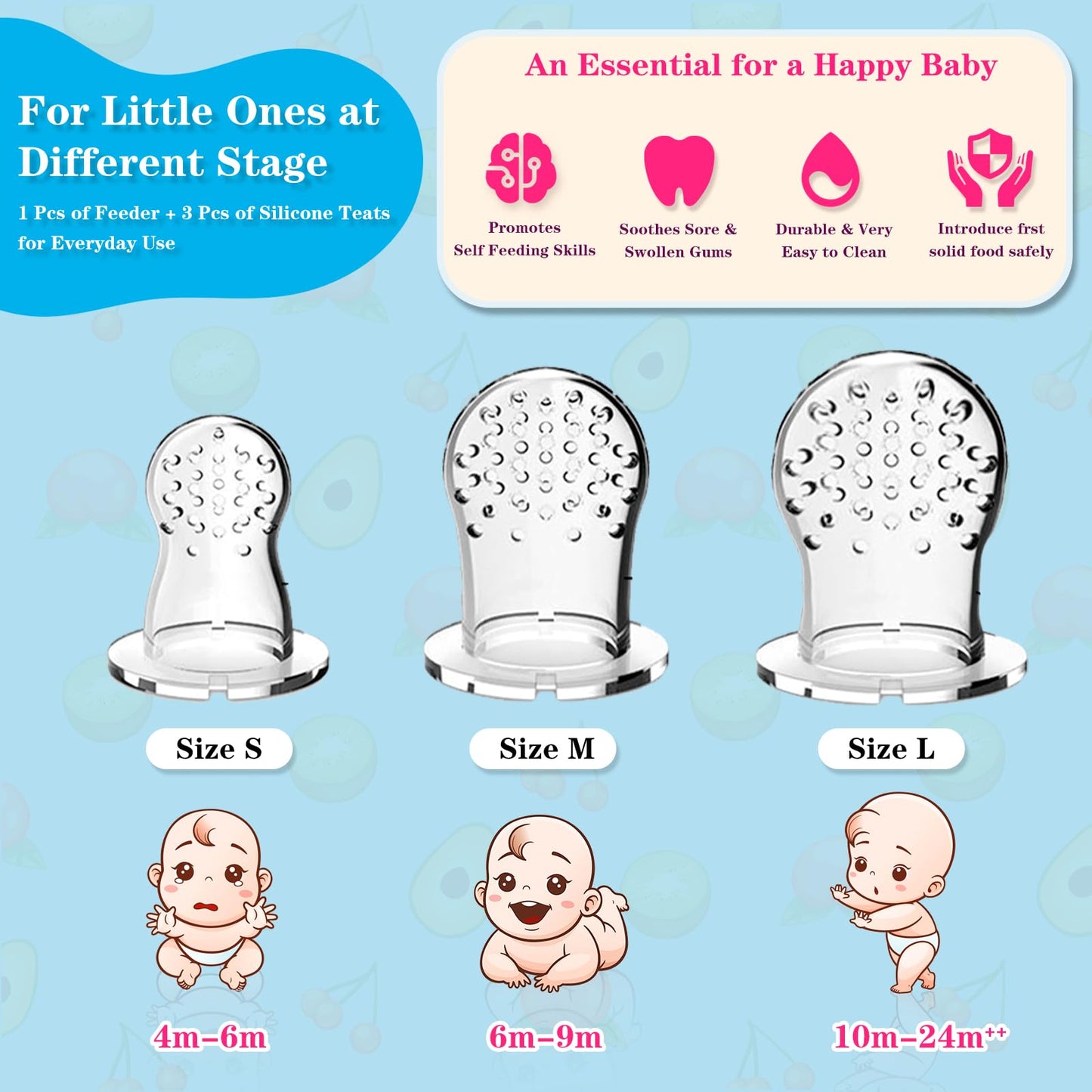 HAOBAOBEI Baby Solids/Frozen Fruit Feeder Pacifier, Infant Teether Toy 4M+, BPA-Free Silicone Pouch & Nipple, Safely Introduce Solids, Teething Relief, 2-Pack - Blue/Green (Rabbit)