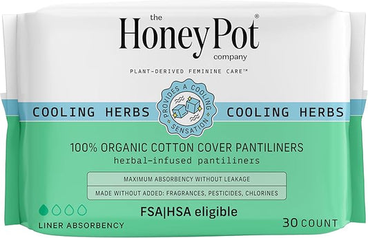 The Honey Pot Company - Herbal Everyday Panty Liners for Women - Infused w/Essential Oils for Cooling Effect & Organic Cotton Cover - Feminine Care - FSA & HSA Eligible - 30 ct