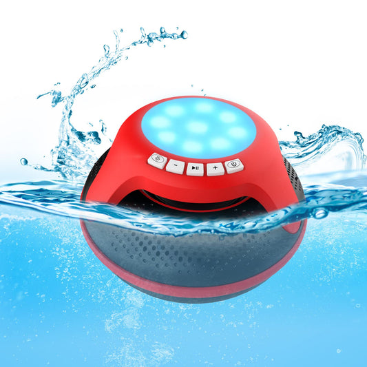 Portable Bluetooth Speakers,Wireless Floating Speaker Stereo with Waterproof IPX7 and Colorful LED Light,10 Meters Bluetooth Range Shower Speaker for Outdoor Pool Hot Tub Gifts (Red and Black)