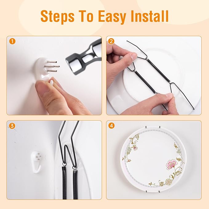 Bilillo 12 pcs Plate Hangers for The Wall, 8/10/12 Inch Invisible Plates Hangers, Stainless Steel Plate Wall Holders for Display Various Sizes with Hooks for Decorative (Black)